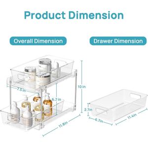 Set di 2 Organizzatori Trasparenti a 2 Livelli per Bagno, Contenitori per Mobile e Cassetti - Product Image 3