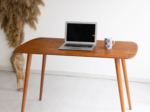 Bureau d'écriture ovale arrondi en bois de noyer, style minimaliste, mobilier de bureau moderne du milieu du siècle, fait main en bois - Product Image 4