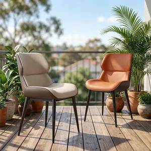 Chaise de salle à manger moderne en similicuir rembourrée, avec housse amovible, dossier rembourré et pieds en métal noir, idéale pour café et villa - Product Image 4