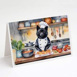 Schipperke the Chef Whimsical A7 Tarjetas de felicitación Paquete de 8 tarjetas de notas en blanco con sobres Tamaño 5x7 - Product Image 1