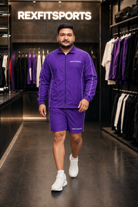 REXFIT SPORTS 2026 Ensemble survêtement léger pour homme, veste et short en nylon violet, fermeture éclair intégrale, idéal pour la gym, l'entraînement et le streetwear - Product Image 4