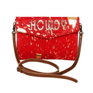 Bolso Bandolera Rojo Metálico de Piel de Vacuno para Mujer, Estilo Western con Pelo, Cartera de Cuero, Bolso de Hombro Tipo Sobre, Accesorio de Moda Vaquera - Product Image 1