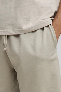Shorts en molleton de coton beige pour homme, coupe droite, taille à cordon, couleur unie, décontracté, streetwear d'été, léger - Product Image 6