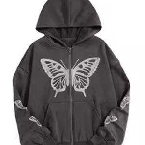 Sweat à capuche zippé unisexe en coton épais 100 % respirant et à séchage rapide, imprimé animal, délavé à l'acide, style streetwear, pour l'hiver - Product Image 1