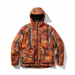 เสื้อแจ็คเก็ตพรางลายกันลมสำหรับล่าสัตว์ มีกระเป๋าขนาดใหญ่ ทนทาน ลายใบไม้สีส้ม เสื้อแจ็คเก็ตยุทธวิธีสำหรับกิจกรรมกลางแจ้งในสภาพอากาศหนาวเย็น - Product Image 1