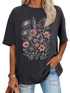 Camiseta de algodón 100% para mujer con estampado gráfico DTF, cuello redondo, corte regular, holgada y cómoda para verano - Product Image 2