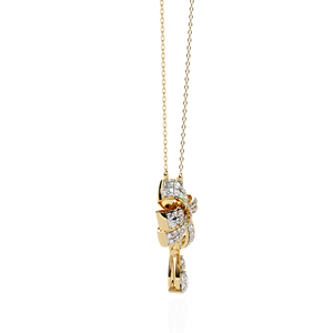 10K 14K 18K Yellow Gold <b>Bow</b> Tie Ribbon Pendant Necklace Featuring a Fully Iced Out Pave Design and Pear Cut Lab Grown Diamond - Product Image 4