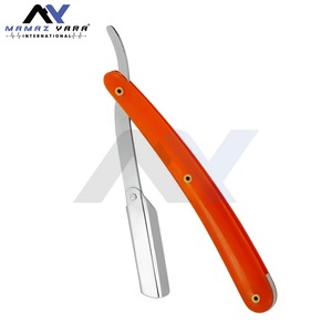 Custom Barber Swing Lock Stainless Steel Straight <b>Edge</b> Razor Red Silver <b>Plastic</b> Handle Professional Single Blade Face Shaving - Product Image 2