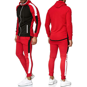 Conjunto Deportivo para Hombre en Rojo y Negro con Bloques de Color, Sudadera con Capucha y Cremallera de Manga Larga, Bolsillos Laterales, Ropa Deportiva Casual de Verano 2 en 1 - Product Image 2