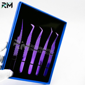 Pince à cils professionnelle en fibre de plasma violette avec logo personnalisé, en acier inoxydable durable, pour extensions de cils, avec grip diamanté - Product Image 2