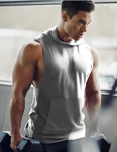 Custom <b>Sleeveless</b> <b>Hoodie</b> Wholesale <b>Men</b> Muscle <b>Hoodie</b> Pullover Kangaroo Pocket Drawstring Gym Workout Streetwear Blank OEM - Product Image 2