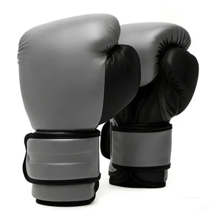 Gants de boxe gris en PU avec fermeture auto-agrippante, sangle de poignet réglable, entraînement pour adultes, unisexe - Product Image 1