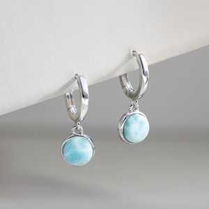 Natural Larimar Hoop Earrings 925 <b>Sterling</b> <b>Silver</b> Gold Plated Dangle <b>Huggie</b> Blue Gemstone Jewelry for Women Party Gift - Product Image 1