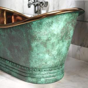 Bañera de Cobre con Acabado Patinado, Estilo Antiguo, Forma Irregular, Ecológica, Duradera, Sin Tapa, Segura, Bañera Tipo Barril - Product Image 2