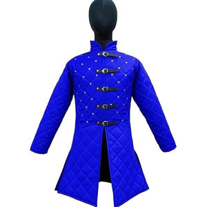 Abrigo Gambeson Medieval Azul Acolchado Personalizado para Hombre, Chaqueta Larga Acolchada para LARP y Cosplay, Hecho a Mano - Product Image 3