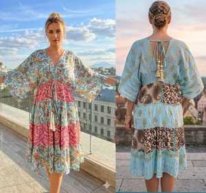 Vestido Corto de Seda Viscosa de Lujo para Mujer, Vestidos Casuales Mini Elegantes con Cuello en V y Manga Corta, Vestido de Seda para Fiesta en la Playa de Verano - Product Image 1
