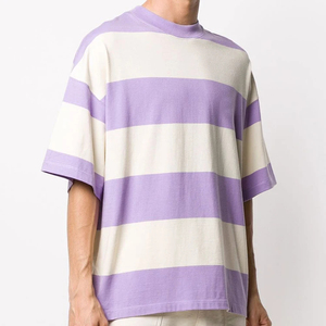 T-shirt rayé surdimensionné de qualité supérieure pour homme, coupe décontractée, manches courtes, coton, col rond, style urbain, rayures noires et blanches - Product Image 4