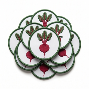 Wholesale Custom <b>Patch</b> Maker Oval Daikon Radish Root Vegetable Leafy Top Badge Grey Twill Charcoal Border <b>Applique</b> - Product Image 4