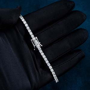 Pulsera de Lujo Plateada de 3mm con Moissanita para Hombre, Corte Redondo, Estilo Iced Out, Joyería Elegante - Product Image 4