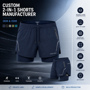 Custom Embroidered Double <b>Layer</b> Shorts Mesh Inner Liner and Quick-Dry Fabric Built for Men's Running and Summer Workouts - Product Image 6