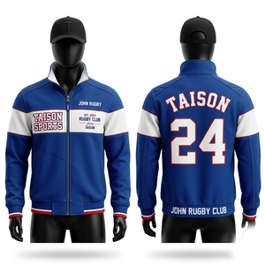 Veste de rugby en molleton de coton premium 320 GSM, rouge marine avec empiècements contrastés, broderie personnalisée, logo imprimé à l'écran - Product Image 3