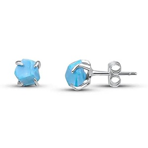 Handmade Classic Style 5-7mm Raw Turquoise <b>Stud</b> Earrings Natural Gemstone Jewelry with Gold and <b>Silver</b> Plating Women's Gift - Product Image 2