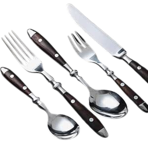 Juego de cubiertos de acero inoxidable de alta calidad con mango de madera natural, diseño moderno, juego de cubiertos ecológico para el hogar y la cocina. - Product Image 5