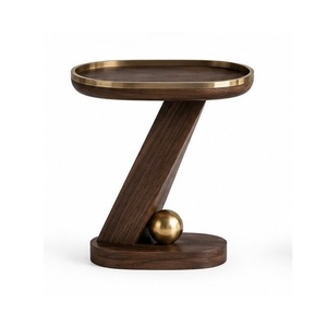 High End Walnut Finish Mango Wood <b>Side</b> <b>Table</b> With Metal Brass Ball Base <b>Round</b> Design For Living Room Furniture Decoration - Product Image 2