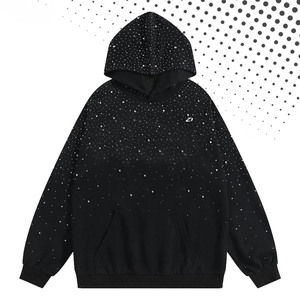 Black <b>Pullover</b> <b>Men</b>’s Hoodies Micro Rhinestone All Over Pattern Heavyweight Cotton Fleece Oversized Streetwear Manufacturing - Product Image 1