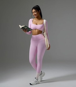 Ensemble de vêtements de sport extensibles pour femme, haut court à manches longues et leggings, léger, pour la course à pied et la gym - Product Image 6