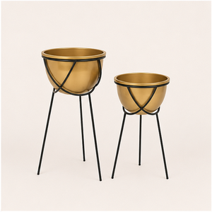 Juego de 2 Macetas Modernas de Metal Dorado de Lujo con Soporte de Hierro Resistente, Macetas Decorativas para Interiores, para Sala de Estar o Balcón - Product Image 6
