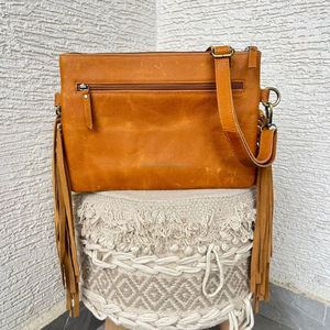 Best-Selling High Quality Sunflower Design Tooled Leather <b>Boho</b> Fringe <b>Bags</b> Low Price Cowhide Leather Crossbody Handbag For Women - Product Image 6