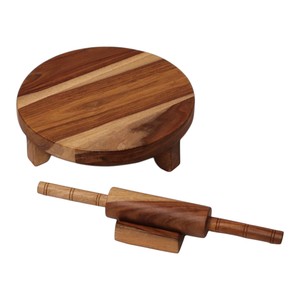 Planche à rouler en bois artisanale avec support pour rouleau à pâtisserie, planche ronde pour pâte à roti et chapati, vente en gros pour la cuisine, Vietnam - Product Image 2