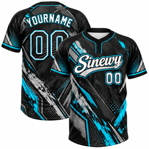 Sinewy Custom Baseball Jersey Sublimated Polyester Fitted Short Sleeve V-Neck Moisture Wicking Adult Men's <b>Sport</b> <b>Shirt</b> - Product Image 1