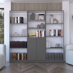 Set di Librerie Duette a 3 Pezzi Grigio Opaco/Bianco, Larghezza 188 cm con 11 Ripiani e Mobile a 2 Ante per Soggiorno - Product Image 1
