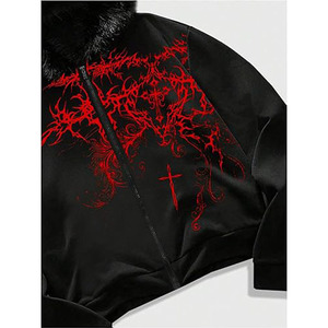 Men's Y2k Grunge Zip Up Hoodie Sweatshirts <b>Gothic</b> Fur Hooded <b>Jacket</b> Streetwear - Product Image 3