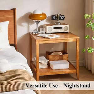 Square Coffee <b>Table</b> Solid Wood Couch <b>Side</b> <b>Table</b> with <b>Storage</b> Space, 2-Tier Wooden <b>Table</b> for Living Room, Rubber Wood <b>Side</b> <b>Table</b> - Product Image 3