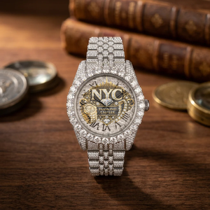 Montre de luxe en acier inoxydable avec chiffres romains sertis de moissanite, cadran rond analogique, montre-bracelet unisexe - Product Image 1
