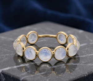 Anillo de Eternidad con Piedras Preciosas de Piedra Lunar Natural, Certificadas por IGI, de Moda, en Oro Amarillo Sólido de 18k, Hecho a Mano - Product Image 6