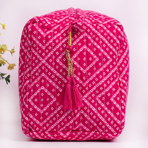 Pochette de maquillage portable de luxe rose matelassée, grande capacité, faite à la main, écologique, imprimée au bloc, lavable - Product Image 4