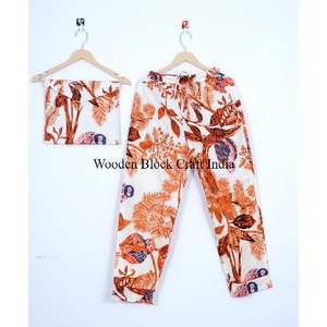 ชุดนอนผ้าฝ้ายพิมพ์ลายทรอปิคอลแบบแฮนด์บล็อกสำหรับผู้หญิง ชุดนอนนุ่มสบายสำหรับฤดูหนาว ของขวัญสุดเพอร์เฟกต์สำหรับผู้หญิง - Product Image 3