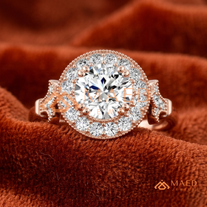 Round Cut Moissanite Double Halo Engagement Ring Rose Gold Plated Milgrain Vintage Pave Band Wedding Ring Jewelry <b>Gift</b> - Product Image 1