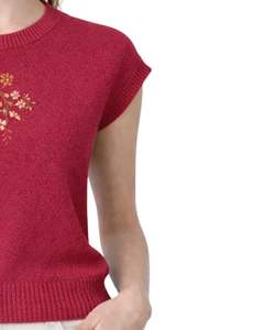 Suéter de Punto sin Mangas Rojo Personalizado para Mujer, Bordado Floral, Cuello Redondo, Suave, Ligero, Informal, Chaleco de Verano, Top Elegante de Moda - Product Image 2