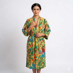 Robe Kimono en Coton Imprimé Floral à Manches Longues, Peignoir Léger, Tenue de Détente Bohème pour la Plage - Product Image 2