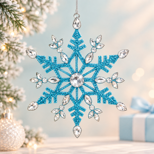 Adorno Navideño de Copo de Nieve con Brillantina y Cristales, Decoración Colgante de Metal Hecha a Mano para Árbol de Navidad - Product Image 3