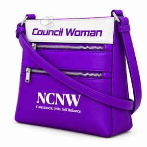 NCNW Sorority กระเป๋าสะพายข้างหนัง PU สีม่วง กระเป๋าซิปคู่ สายสะพายไหล่ปรับได้ ตราสัญลักษณ์ตัวอักษรกรีก - Product Image 2