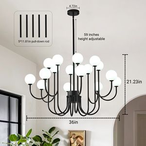 Lampadario Sputnik a 16 Luci con Sfere di Vetro, 36.6FT, Stile Mid-Century Moderno, in Ferro Nero, per Soggiorno e Camera da Letto - Product Image 4