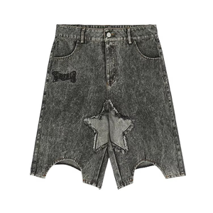 Shorts de jogging personnalisés pour homme, 100 % coton, broderie 3D, effet vieilli, délavé soleil, double taille, longueur genou - Product Image 4