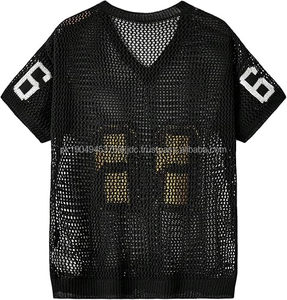 Maillot Homme Respirant Microfibre T-shirt Homme Lettre Graphique Chandails Creux Top Tricot Vintage Manches Courtes Pullovers Top - Product Image 2