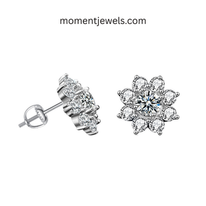 925 <b>Sterling</b> <b>Silver</b> Moissanite Flower Ear <b>Studs</b> for Women Elegant Lady Claw Setting Floral Earrings White Gold Plated Banquet - Product Image 2